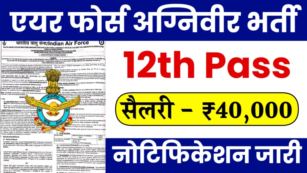 Air Force Agniveer Vacancy: 12वीं पास छात्रो के लिए है एयर फ़ोर्स अग्निवीर में भर्ती, इस दिन से कर सकते है आवेदन जमा।